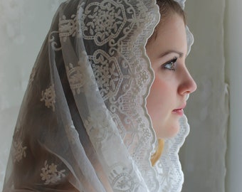 Evintage Veils~ Our Lady of Angels  Vintage Inspired Lace Chapel Veil Mantilla Infinity Veil