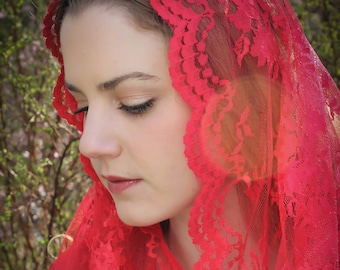 Evintage Veils~READY TO SHIP  Chantilly Lace Infinity  Veil Seven Colors  Vintage Inspired Lace Chapel Veil Scarf Mantilla