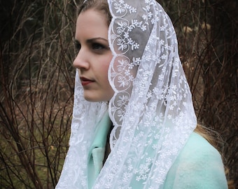 Evintage Veils~ Ready To Ship Queen of Peace White Veil Mantilla Infinity Veil