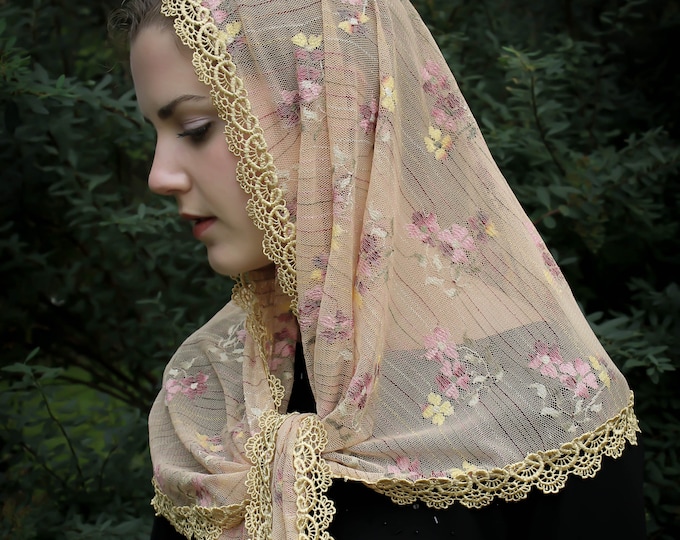 Evintage Veils~"Our Lady of the Fields" Wildflowers Chapel Veil Mantilla  Joyful Floral Wrap Veil