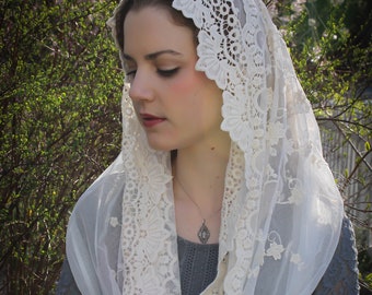 Evintage Veils~Not Quie Perfect  Our Lady of Guadalupe Lovely Embroidered  Traditional Infinity Veil Mantilla Chapel Veil