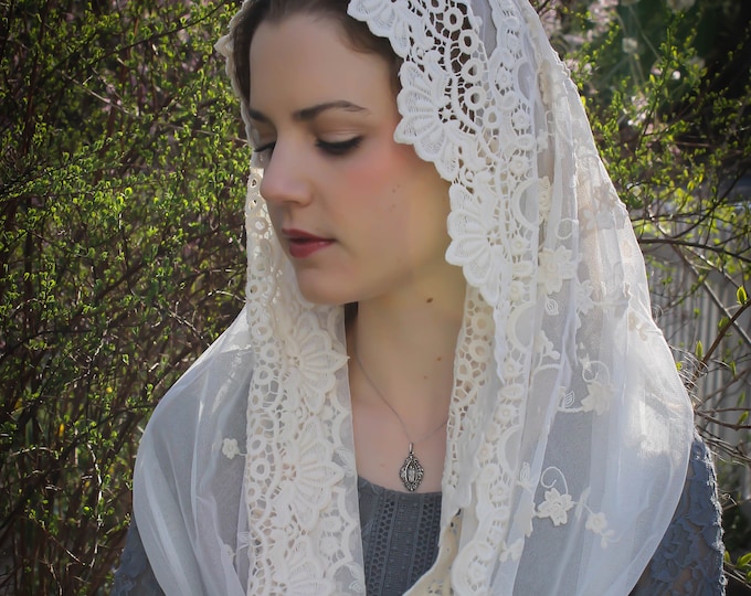 Evintage Veils~ READY TO SHIP Our Lady of Guadalupe Lovely Embroidered  Traditional Infinity Veil Mantilla Chapel Veil