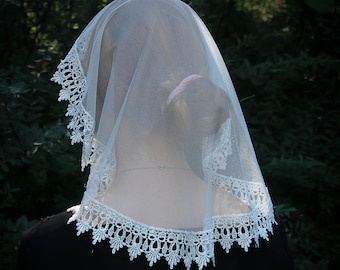 Evintage Veils~ READY TO SHIP Princess Style Simplicity  Lace  Traditional Catholic White or Black   Lace  Mantilla Chapel Veil