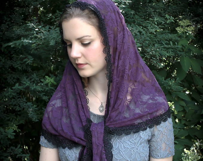 Evintage Veils~"Our Lady of the Fields" Soft Purple Chapel Veil Mantilla Wrap Veil Advent Lent Veil