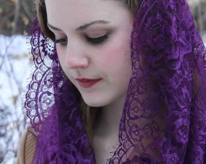 Evintage Veils: Lent/Advent Purple Spanish Style Lace Infinity Veil Chapel Veil Mantilla