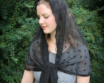 Evintage Veils~ Stella Maris Wrap Style  Vintage Inspired Lace Chapel Veil Mantilla Wrap-Style Veil