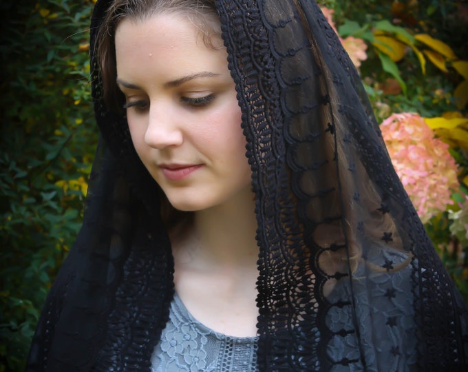 Evintage Veils~ Stella Maris D Style or Wrap Veil Mantilla Latin Mass