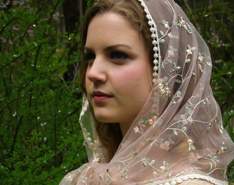 Evintage Veils~READY TO SHIP St. Therese Little Flower Chapel Mass Veil Wrap Style