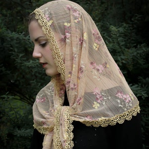Evintage Veils~"Our Lady of the Fields" Wildflowers Chapel Veil Mantilla  Joyful Floral Wrap Veil