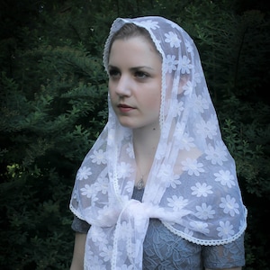 Evintage Veils~  French Daisy Lace~   Pale Pink Lace Mantilla Chapel Veil  Mantilla Shawl Wrap