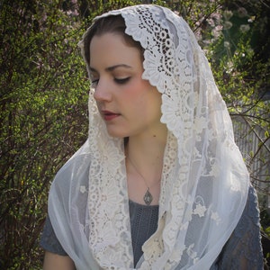 Evintage Veils~ READY TO SHIP Our Lady of Guadalupe Lovely Embroidered  Traditional Infinity Veil Mantilla Chapel Veil