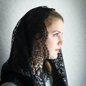 Evintage Veils: READY TO SHIP Black or White Spanish Style Lace Infinity Veil Chapel Veil Mantilla