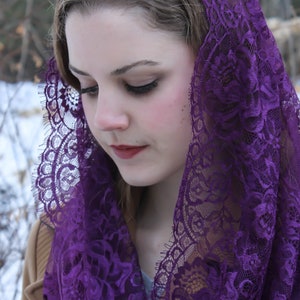 Evintage Veils: Lent/Advent Purple Spanish Style Lace Infinity Veil Chapel Veil Mantilla