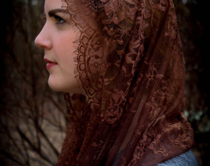 Evintage Veils:Soft Brown Spanish Style Lace Infinity Veil Chapel Veil