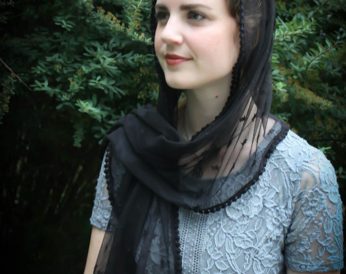Evintage Veils~ Stella Maris Rectangular Scarf Lace Chapel Veil Mantilla Wrap-Style Veil
