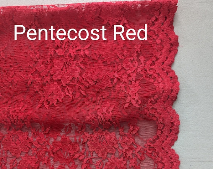 Evintage Veils~READY TO SHIP  Chantilly Pentecost Red or  Mist Pale Gray Lace Infinity  Veil Vintage Inspired Scarf Mantilla