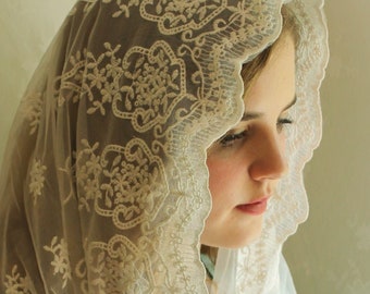 Evintage Veils~READY TO SHIP  Child's Our Lady of Angels** Vintage Inspired Lace Chapel Veil Mantilla Infinity Veil