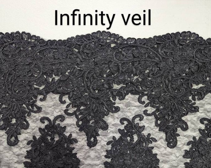 Evintage Veils~ READY TO SHIP St. Veronica Spanish Style Lace Embroidered Black Infinity or D shaped  Lace Mantilla Chapel Veil Latin Mass