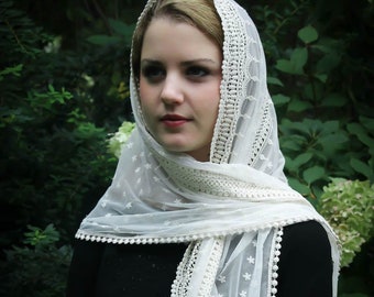 Velos vintage ~ LISTO PARA ENVIAR Velo de capilla estilo envolvente Stella Maris color marfil o negro Mantilla Misa latina