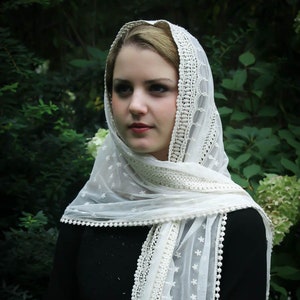 Evintage Veils READY TO SHIP Stella Maris Ivory or Black Wrap-Style Chapel Veil Mantilla Latin Mass image 1