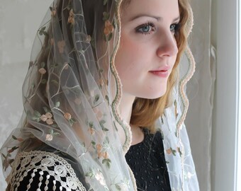 NEW Classic Mantilla Pink Blush Embroidered Chapel Veil Triangle Free Ship