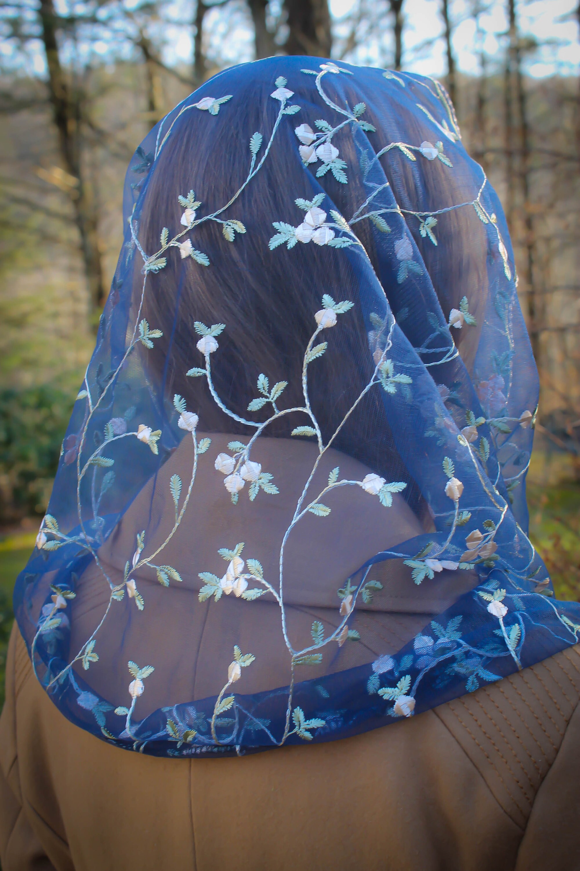 Evintage Veils Ready To Ship St Therese Little Flower Deep Blue FIVE Evintage Veils Ready To Ship St Therese Little Flower Deep Blue FIVE