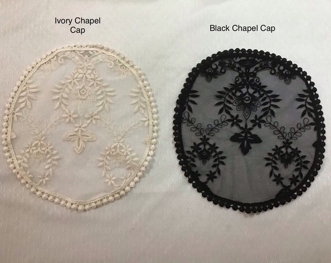 Evintage Veils~ Our Lady of Fatima Ivory  or Black Lace Chapel Cap