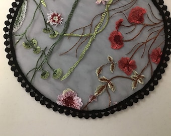Evintage Veils~ READY TO SHIP Black and Navy Wildflowers Chapel Cap