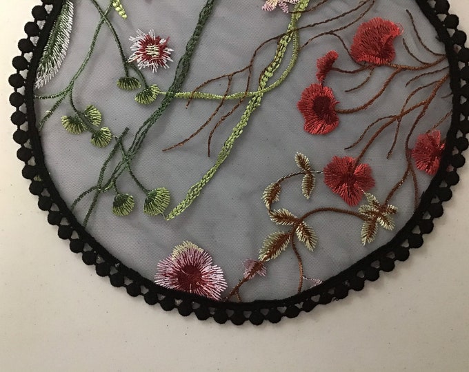 Evintage Veils~ READY TO SHIP Black and Navy Wildflowers Chapel Cap