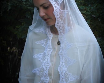 Evintage Veils~ Our Lady of Grace Embroidered D Mantilla Veil
