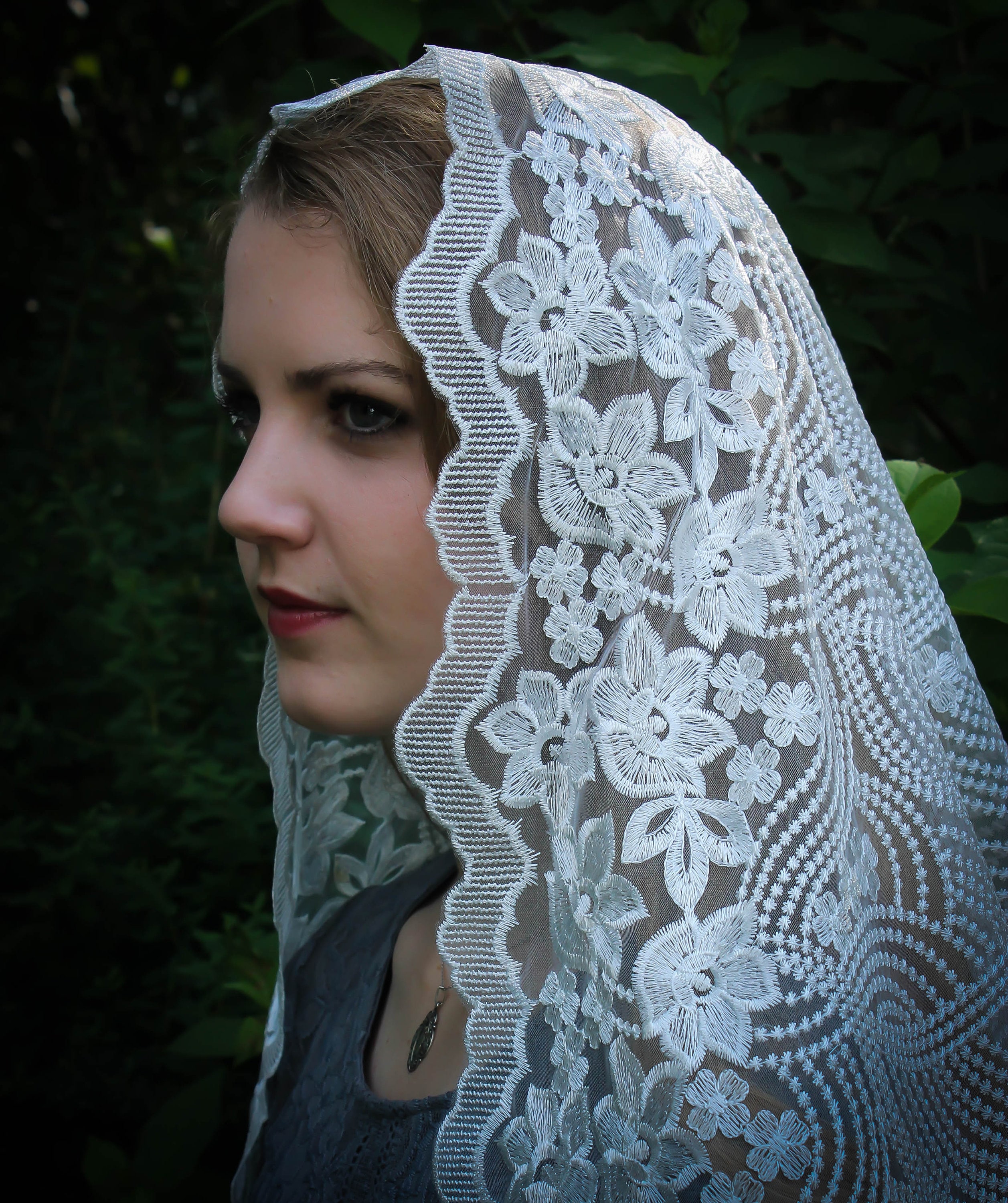 Evintage Veils Our Lady of Guadalupe Lovely White Floral Embroidered