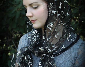 Evintage Veils~READY TO SHIP St. Therese Little Flower Chapel Mass Veil Wrap Style