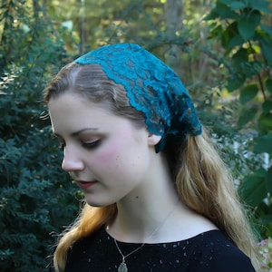 Evintage Veils~ Dark Green* Lace So Soft Headwrap  Headband Kerchief Tie-style Head Covering Church Veil