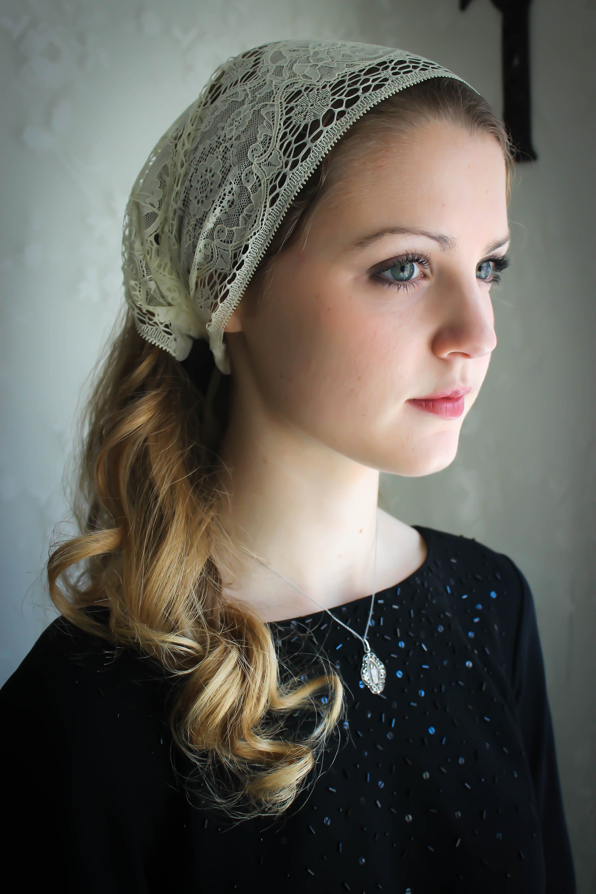 Evintage Veils Rose and Cameo Lace VintageInspired Headband Kerchief