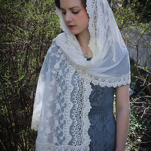 Evintage VeilsOur Lady of Guadalupe Ivory or Black Wrap-Style Chapel Veil Mantilla Latin Mass image 5