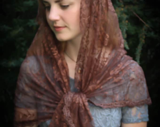 Evintage Veils~ Wrap Style Brown Spanish  Style Lace Floral Lace Mantilla Chapel Veil