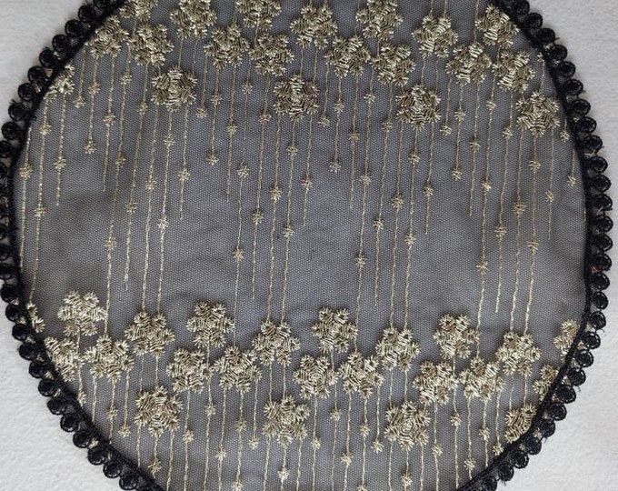Evintage Veils: Elegant Black and Gold Vintage-Inspired   Floral Lace/ Venise Trim Chapel Cap Veil