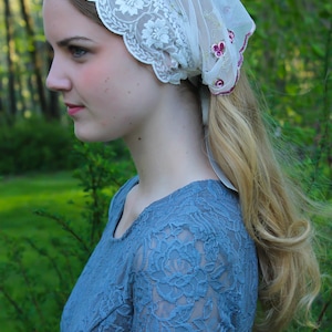 Evintage Veils St. Therese Little Flower& Lace Vintage-Inspired Headband Kerchief Tie-style Head Covering Church Veil image 5