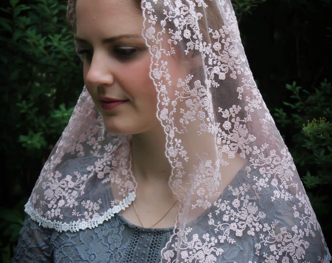 Evintage Veils~ Our Lady of the Rosary "Joyful Mysteries" Rose Vintage Inspired Lace Chapel Veil D Shape