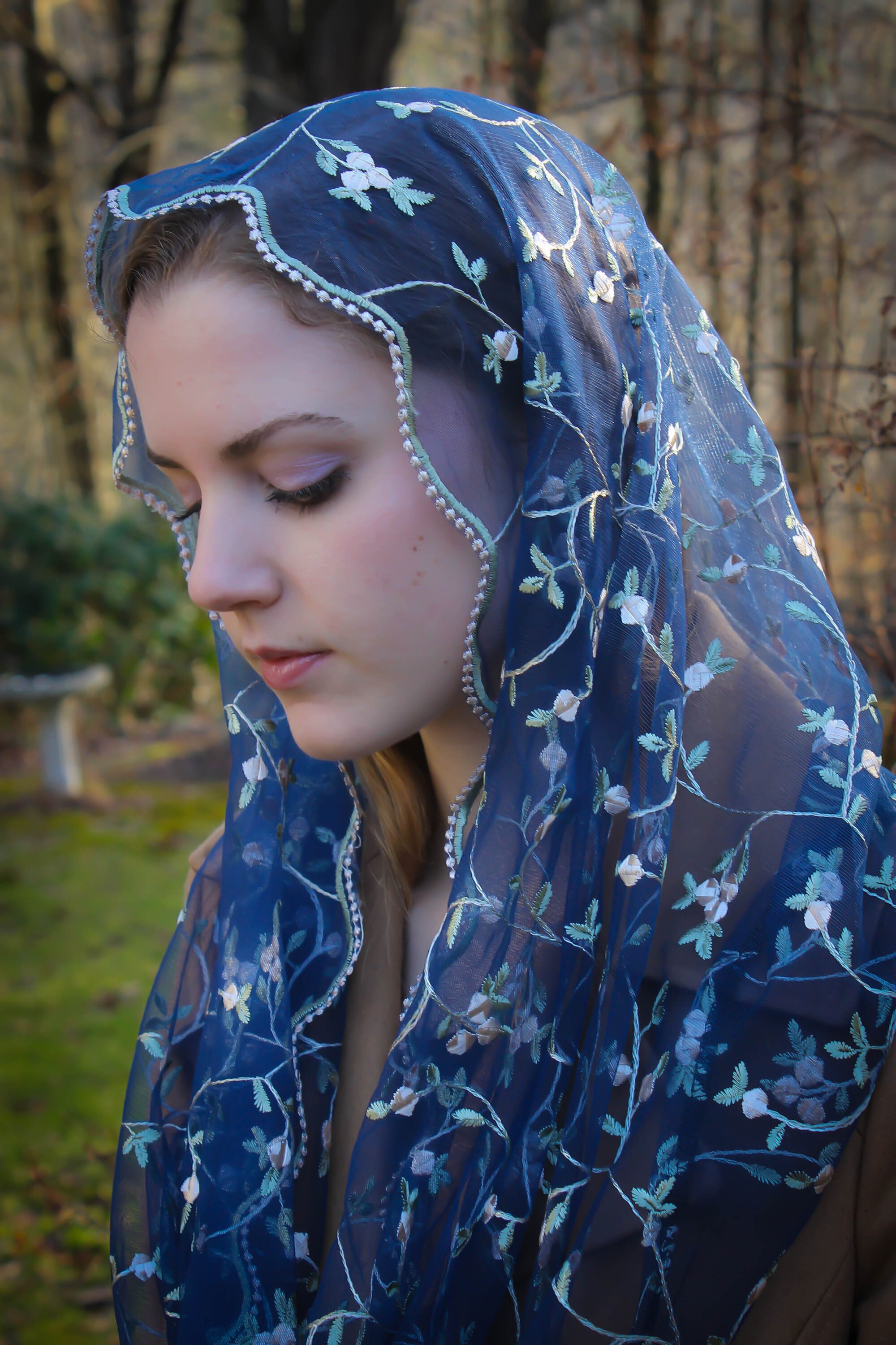 Evintage Veils NOT QUITE PERFECT St Therese Little Flower Deep Blue Evintage Veils NOT QUITE PERFECT St Therese Little Flower Deep Blue