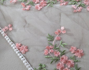 Evintage Veils: Girls/Adult St Therese Little Flower Vintage-Inspired   Embroidered Lace Triangle Chapel Veil