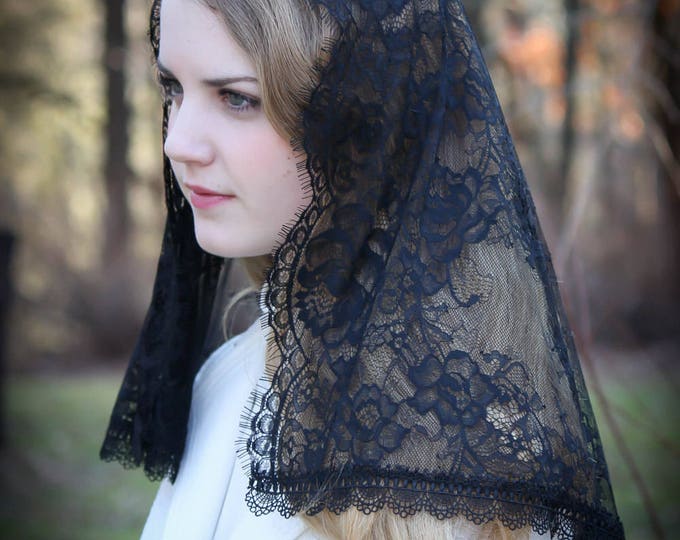 Evintage Veils~ Black Spanish Lace Mantilla Chapel Veil Classic D Shape