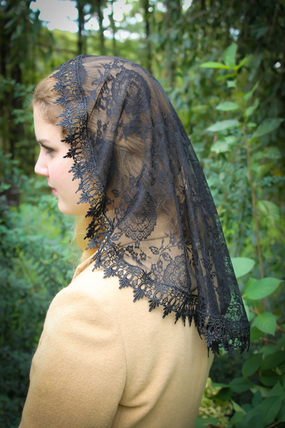 Evintage Veils Princess Style Spanish Lace Traditional Catholic Black Lace Mantilla Chapel Veil