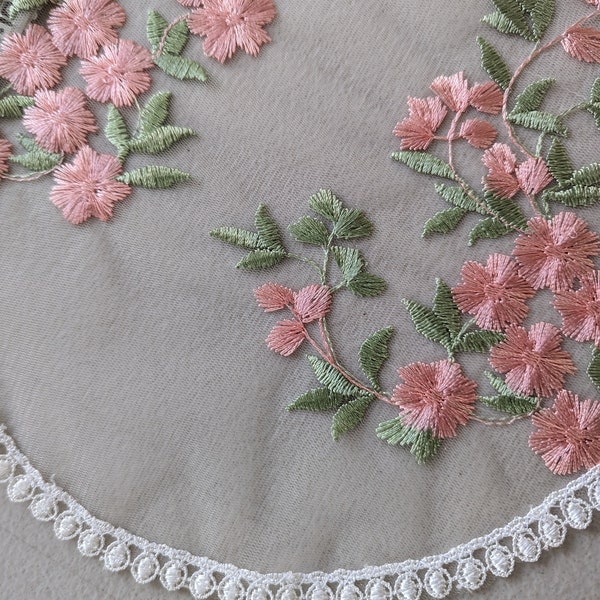 Evintage Veils: Joyful Mysteries Vintage-Inspired   Pink Floral Lace/ Venise Trim Chapel Cap Veil