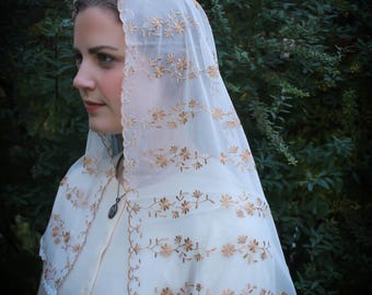 Evintage Veils~ Regina Caeli  Embroidered D Mantilla Veil