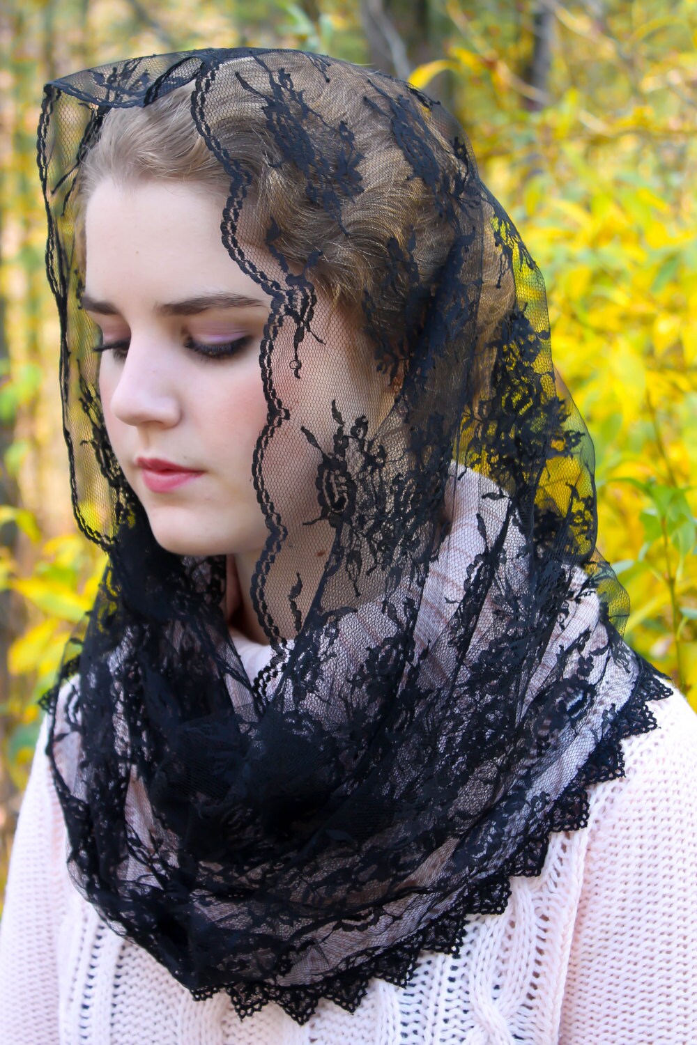 VTG Black Lace Mantilla Catholic Mourning Prayer Church Gothic Head Cover Cap VTG Black Lace Mantilla Catholic Mourning Prayer Church Gothic Head Cover Cap