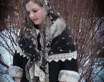 Evintage Veils~ Our Lady of Guadalupe Choose Color Traditional Vintage Inspired Wrap-Style Mantilla Chapel Veil