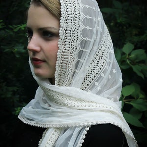 Evintage Veils READY TO SHIP Stella Maris Ivory or Black Wrap-Style Chapel Veil Mantilla Latin Mass image 2