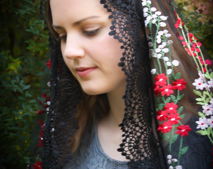 Evintage Veils~ Our Lady of the Rosary "Joyful Mysteries" 3 Colors D Shape Veil