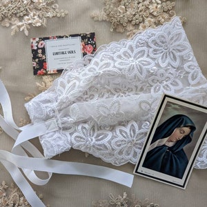 Evintage Veils~ Petal White Floral So Soft Headwrap Embroidered Lace Headband Kerchief Tie-style Head Covering Church Veil